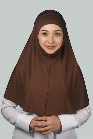 Altobeh Hazır Türban Peçeli Pratik Eşarp Tesettür Nikaplı Hijab - Namaz Örtüsü Sufle (XL) - Çikolata