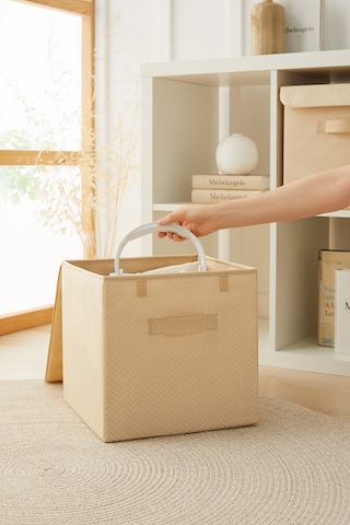 Ocean Home Textile 2'li Bej Balıksırtı Kapaklı Kutu Set 30 x 30 x 30 cm