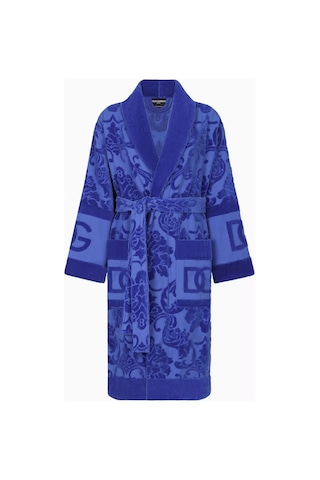 Dolce & Gabbana Casa Unisex Logo Jakarlı Bornoz, Pamuklu, Yumuşak Doku, Şık Görünüm Lacivert
