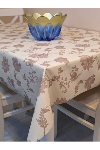 Simli Keten Dokulu Pvc Masa Örtüsü 24keteno7 Bej