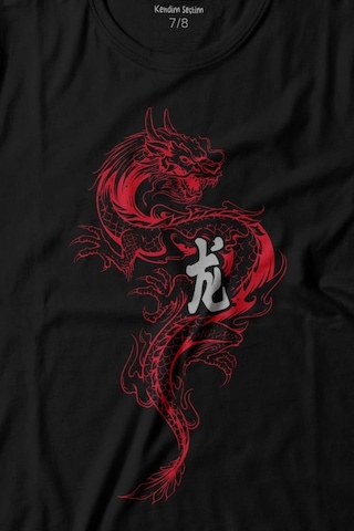 Kendim Seçtim Ejder Dragon Uzak Doğu Japanese Drake Japonca Baskılı Tişört Çocuk T-shirt 001