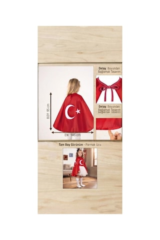 Trendmirend Kırmızı Saten Ay Yıldızlı Pelerin 23 Nisan Ve 29 Ekim İçin Kırmızı Kırmızı