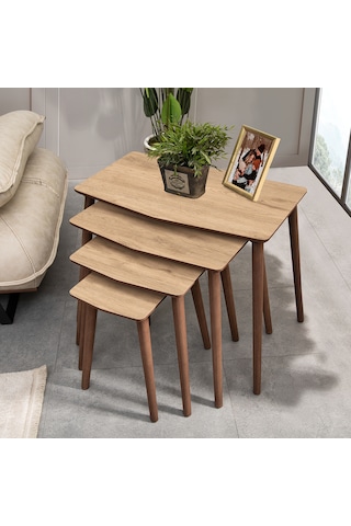 Vovvahome Vega 4lü Dörtlü Mdf Ahşap Zigon Sehpa - Meşe