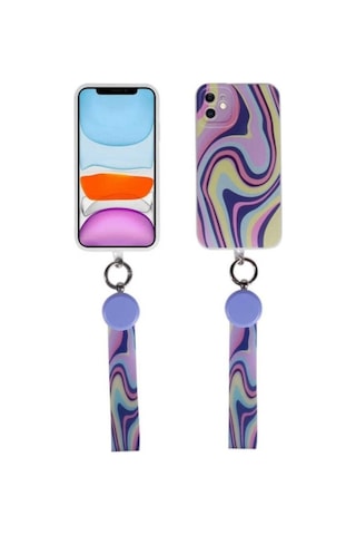 Apple Uyumlu iPhone 11 Kılıf Desenli El Askılı İpli Zore Arte Silikon Kapak NO3
