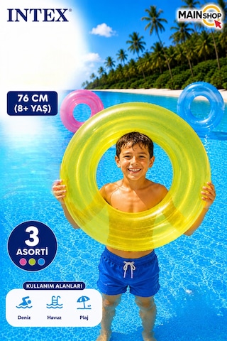 Mainshop Intex Şeffaf Renkli Çocuk - Yetişkin Deniz Simidi 76 Cm 8+ Yaş Havuz Simidi M- 59260
