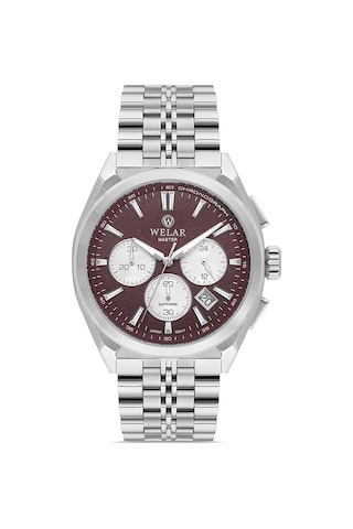 Wel2514m-4 Erkek Kol Saati Kronograf, Takvimli, Safir Cam, Bordo Kadran, 5 Atm Su Geçirmez Gümüş