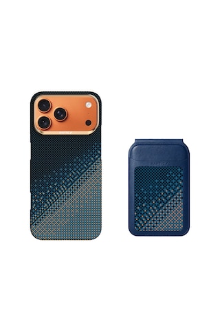 Apple iPhone Uyumlu 17 Pro Kılıf Raptic 2in1 Bundle Kit Aramid Skin Serenity Serisi Kartlık Ve Karbon Kapak Laci Lacivert