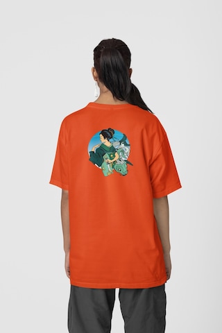 Geyşa Koi Ön-arka Baskılı %100 Pamuk Beyaz Kadın/erkek Unisex Rahat Kalıp Oversize T-shirt Turuncu