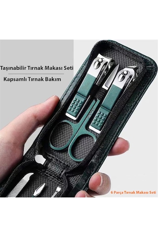Hymark 6 Parça Deri Çantalı Manikür Pedikür Özel Tırnak Makası Seti