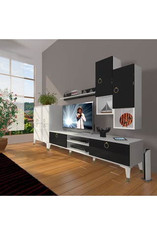 Decoraktiv Eko 6da Mdf Dvd Gold Tv Ünitesi Tv Sehpası Beyaz - Siyah
