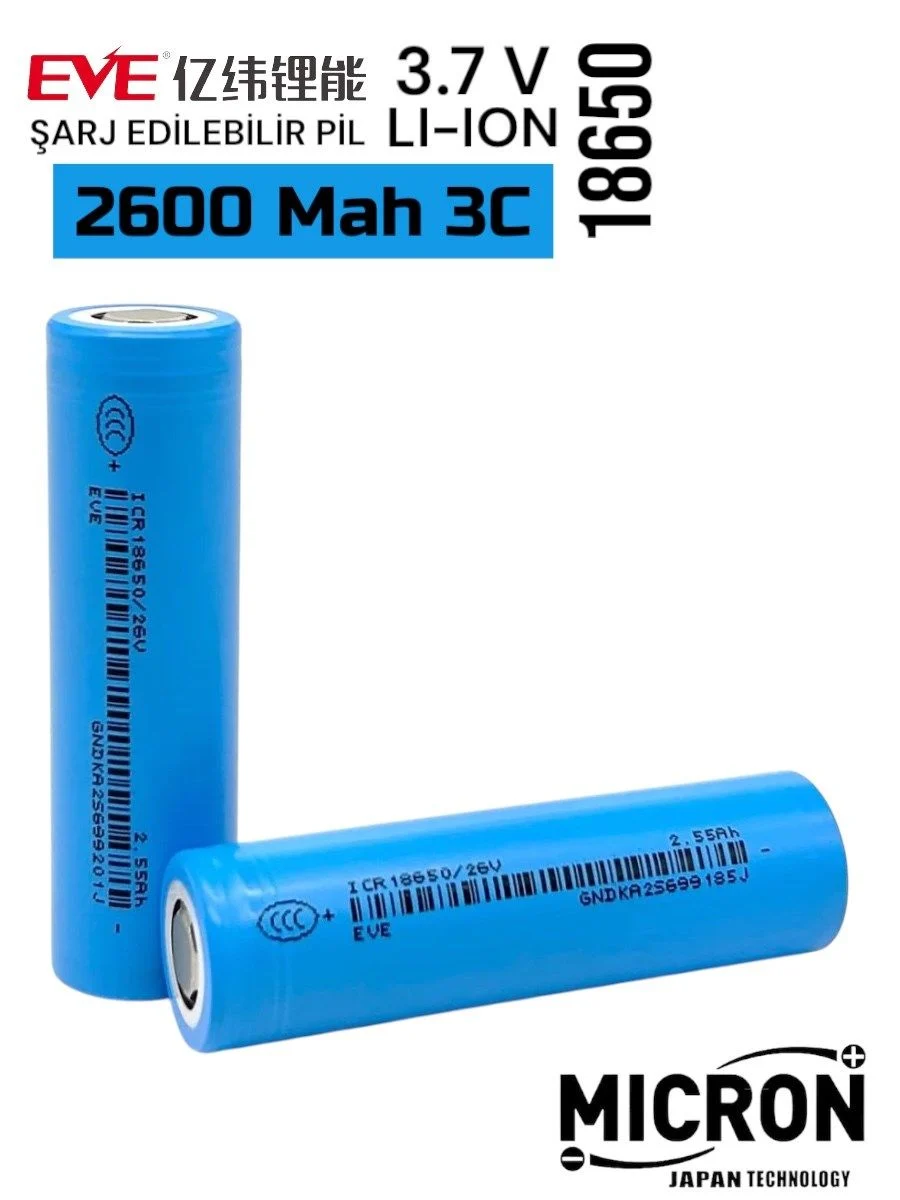 Eve 18650 3.7v 2550 Mah Li-ıon Şarj Edilebilir Pil