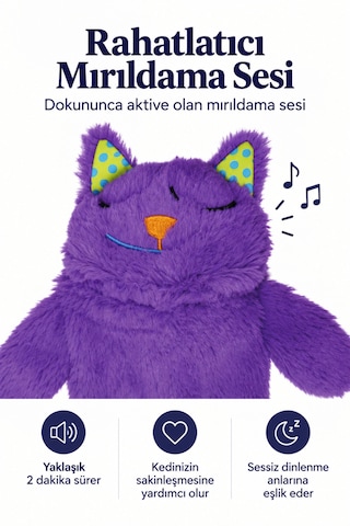 Petstages Hırıltı Sesli Purr Pillow Mırıldayan Kedi Peluş Sarılma Oyuncağı - Sesli Ve Titreşimli