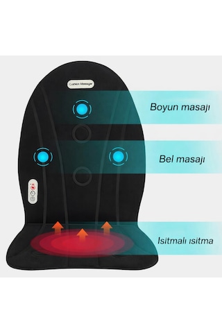 Glr Jb-618b Isıtmalı Masaj Minderi - 3 Motorlu Titreşimli Bel, Sırt Masaj Alet Siyah