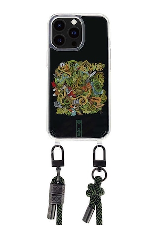 Kajsa Apple Uyumlu iPhone 14 Pro Max Kılıf Kajsa Missy And Match Şeffaf Desenli İp Askılı Kapak KAJSA-25509