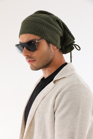 Ritagarcia Unisex Arkası İpli Büzgülü Triko Bere Kışlık Dökümlü Slouchy Beanie Bere Haki