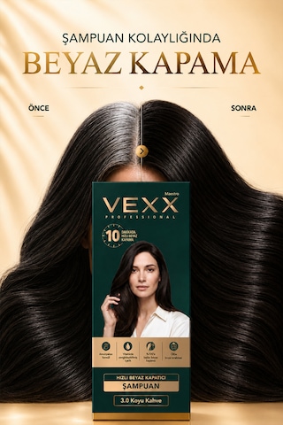 Vexx Professional Beyaz Kapatıcı Pratik Boya Şampuan Koyu Kahve 3.0 Amonyaksız Formül 300 Ml.