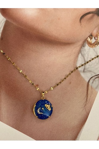 Lacivert Gökyüzü Gold Paslanmaz Çelik Kadın Kolye Modern Ve Şık Altın