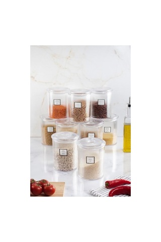 9'lu Barok Yuvarlak Büyük Kavanoz Seti & Saklama Kabı & Erzak Kabı 9 2000 Ml Düz Renkli