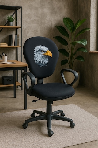 Kara Kartal Desenli Taraftar Baskılı Çocuk Odası Ders Çalışma Ofis Koltuğu Bilgisayar Sandalyesi Siyah
