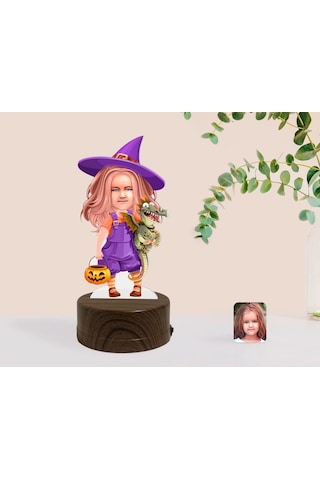 Kişiye Özel Küçük Cadı Karikatürlü Dekoratif 3D Biblo Led Işıklı