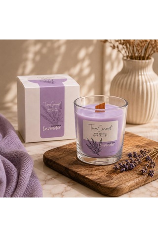 Tiem Concept Kokulu Mum - 150 Gr Ahşap Fitilli Kokulu Mum /%100 Doğal Soya Mumu / Özel Hediye Kutulu / Parafinsiz Saf Soya Wax Lavanta Diğer