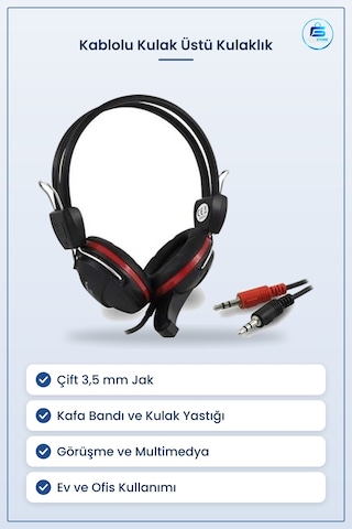 Kablolu Pc Kafaüstü Kulaklık Kulak Üstü Bilgisayar Ev Ofis Çevrim