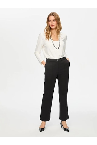 Faik Sönmez Önü Dikiş Detaylı Wide Leg Fit Kadın Örme Pantolon Us26pnt017 Siyah