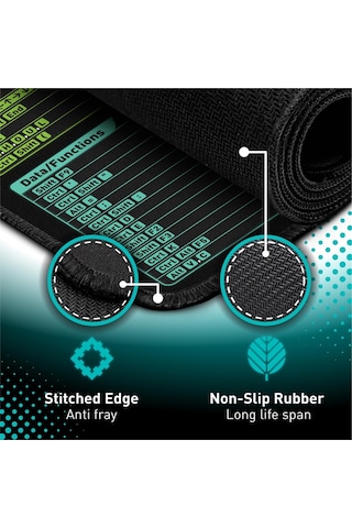 Excel Kısayol Tuşları Mouse Pad - Pc Ofis Elektronik Tablo Klavye Matı, Kaymaz Dikişli Kenar