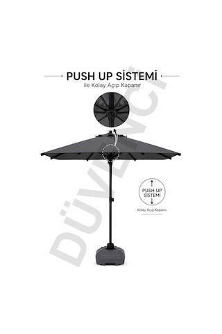 Alubrella Antrasit Kare Güneş Şemsiyesi, 210x210 / 8 Telli, Bidonlu