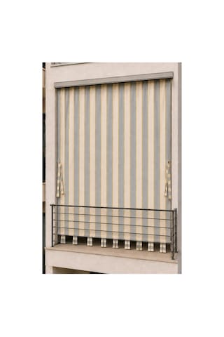 Suya Dayanıklı Kornişli Balkon Perdesi Modern Dış Mekan Fon Perde Gri Krem