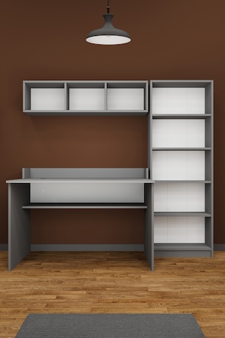 Asra Trend Çalışma Masası Seti ÇMT001 %100 MDF Kitaplıklı Raflı Ofis Takımı Kül Gri
