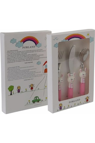 Mini Rabbit Pembe Çocuk Çatal Kaşık Bıçak Takım 3 Parça 04fst001625
