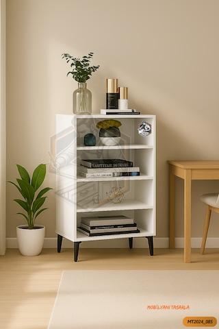 Tamamı Mdf 4 Raflı Siyah Ayaklı Modern Dergilik/kitaplık