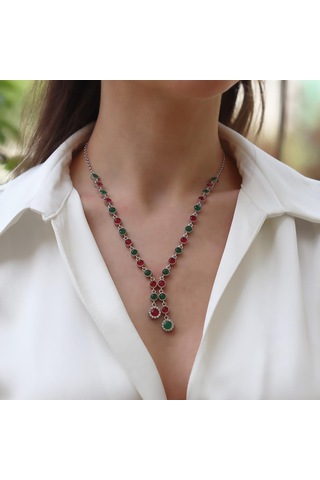 Turmalin Taşlı Su Yolu Otantik Gümüş Kolye Gümüş