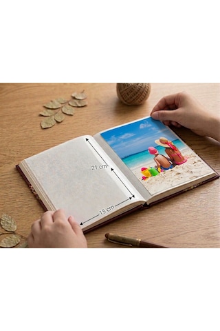Rabsev Rs5 Fotoğraf Albümü 15x21cm 100 Fotoğraf Kapasiteli Bordo Renkli Çiçek Desenli Anı Albümü