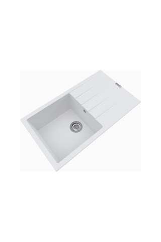 Polex Cristalüx Granit Evye P-SX1 Beyaz Tezgah Altı Ve Tezgah Üstü Mutfak Evyesi 86x49.5 CM