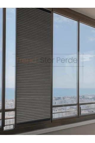 Antrasit Honeycomb Plise %100 Isı Ve Işık Geçirmez Katlanır Cam Balkon Perdesi - Salon Perdesi-005 Antrasit