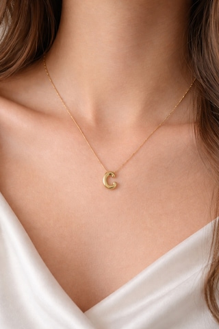 14k Altın Renginde C Harfli Balon Model Çelik Kadın Kolye Altın