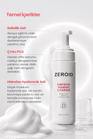 Akneye Eğilimli Ciltler İçin Yağ-nem Dengesi Sunan Temizleme Köpüğü Zeroıd Pimprove Foaming Cleanser