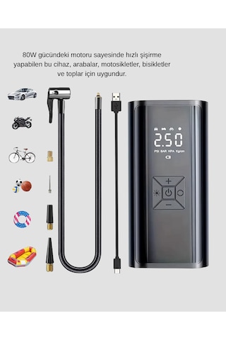 Kablosuz Dijital Lastik Şişirme Pompası Led Işıklı 80w Belirtilmemiş