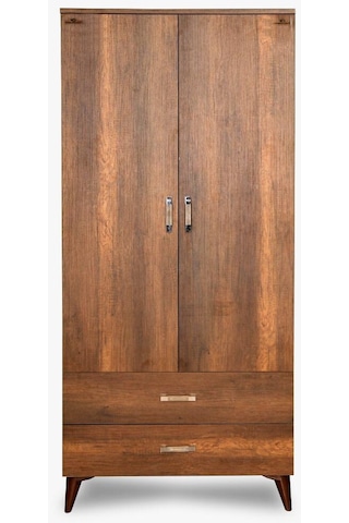 Dolap 2 Kapı 2 Çekmece Ceviz Demonte Yüksek Ayak Hard Suntalem Parlak Ceviz El Yapım Ceviz