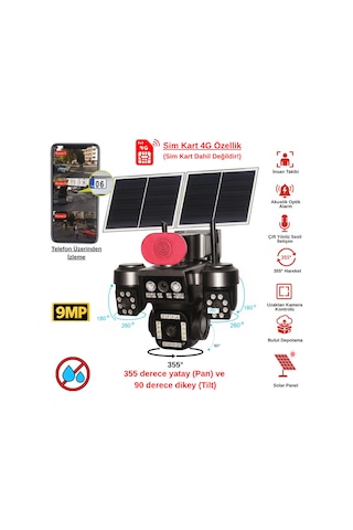 Apronx 9mp 4g Solar Ptz Kamera 3 Ekran Üçlü Görüş 12w Çift Panel 20.000 Mah Batarya Sım Kartlı