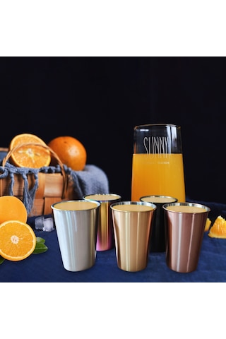 Mufunye 5'li Paslanmaz Çelik Bardak Seti - 500ml, Renkli, Taşınabilir, Her Yerde Kullanım İçin Çok Renkli