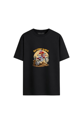 Black Nova Oversize Baskılı Unisex %100 Pamuk T-shirt Dx Biker Siyah