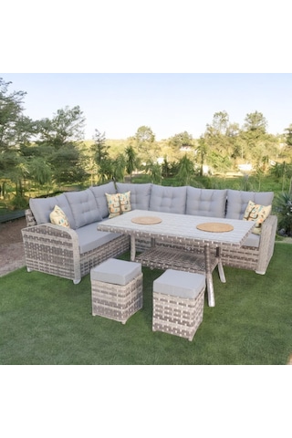 Aria Rehome Rattan İki Puflu L Köşe Takımı 708