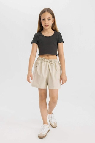 DeFacto Kız Çocuk Slim Fit Dar Kesim Bisiklet Yaka Basic Düz Fitilli Kaşkorse Kısa Kollu Tişört C4510A824SMAR211 Antrasit
