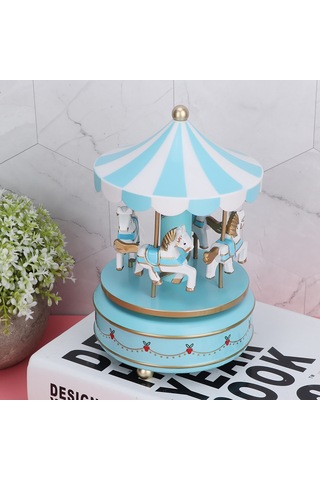 Vkemall Mavi Ayna Mermer + Abs Müzik Kutusu, Çocuklar İçin Döner Atlı Karuselli, Ev Dekorasyonu Ve Doğum Günü Hediyesi