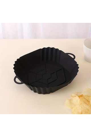 Maxaccess Siyah Hava Fritözü Silikon İç Potu Katlanır Pişirme Tepsisi Yeniden Kullanılabilir
