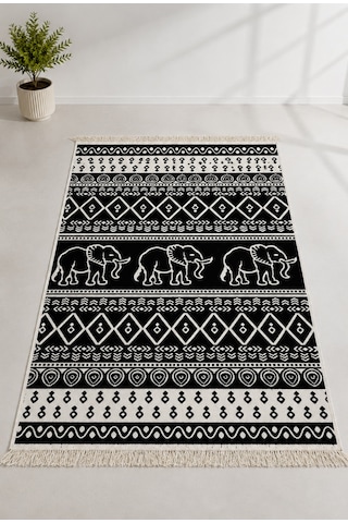 Kilim Paspas Çok Amaçlı Halı Makinede Yıkanabilir Toz Yapmaz Siyah 5