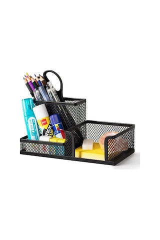 3 Bölmeli Metal Perforeli Organizer (SİYAH)